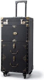 ASCASE Rolling Lockable Makeup Train Case Hairdressing Trolley Stylist Beauty Salon Cosmetic Luggage Travel Organizer Tool Box with Hair Dryer Holder - Image 3